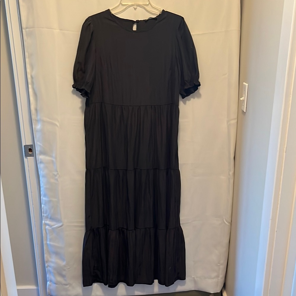 Black Tiered Dress western boho cottage core NWOT size L